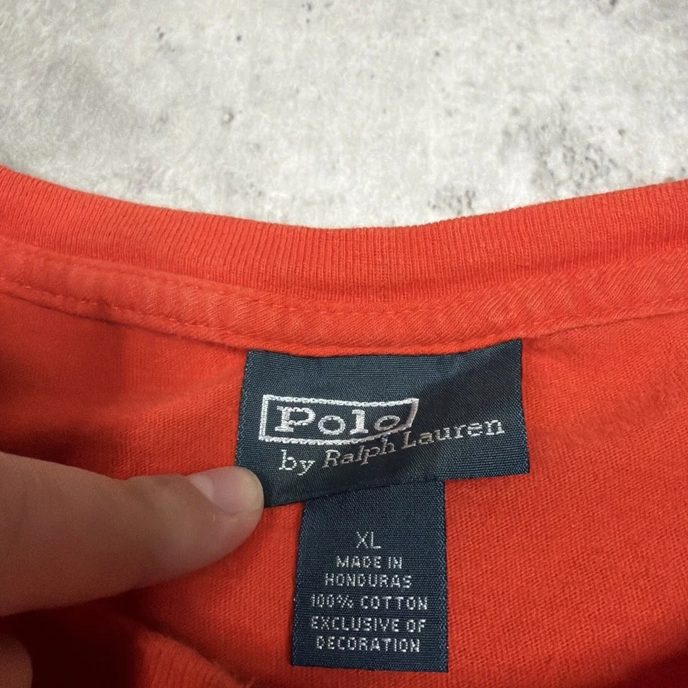 Vintage Polo Ralph Lauren T-shirt Orange Blue Pony XL Classic Retro Y2K
